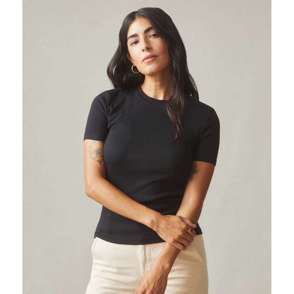 American Giant Shirt Womens Medium Black Rib Crew Neck Short Sleeve Luxe NEW